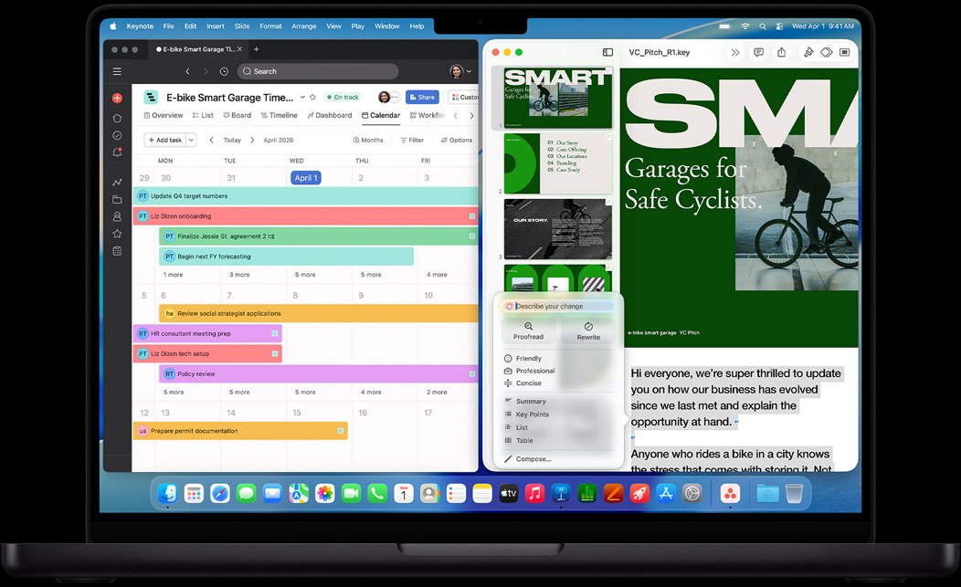 Screen of MacBook Pro showing Asana and Keynote
