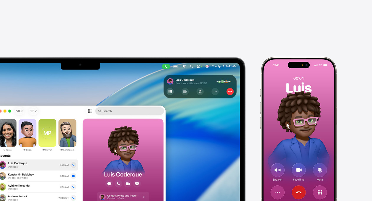 Pantalla de un Mac que muestra la nueva app Teléfono