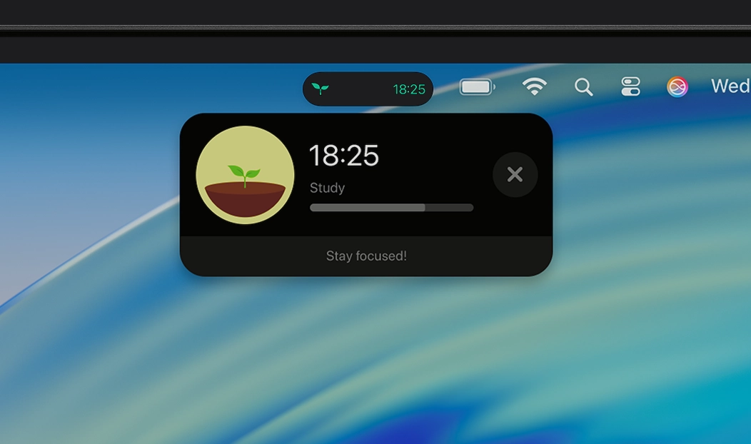 MacBook Pro, Live Activity notification shows Forest