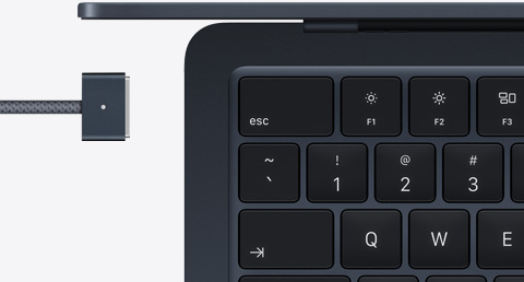 MacBook Air in Midnight colour with colour-matched MagSafe cable