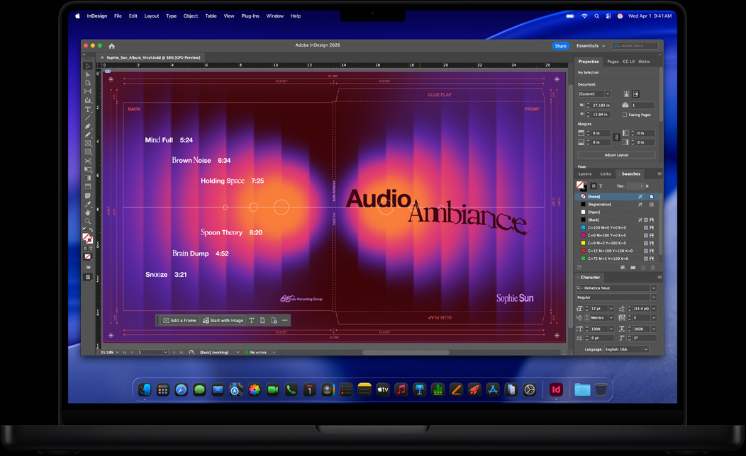 MacBook Pro 螢幕展示使用 Adobe InDesign 製作黑膠碟封面