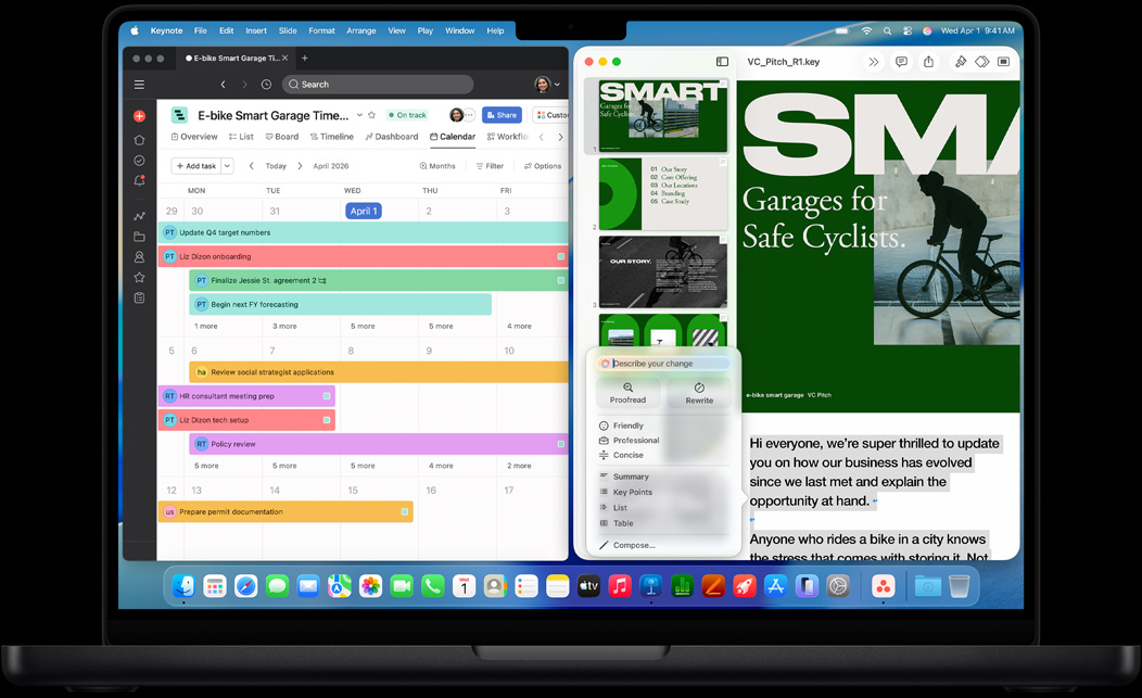 Màn hình MacBook Pro hiển thị Asana và Keynote