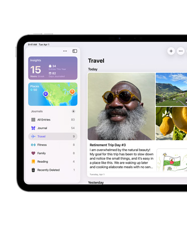 横向きのiPad、画面の左側にジャーナルアプリが表示されている